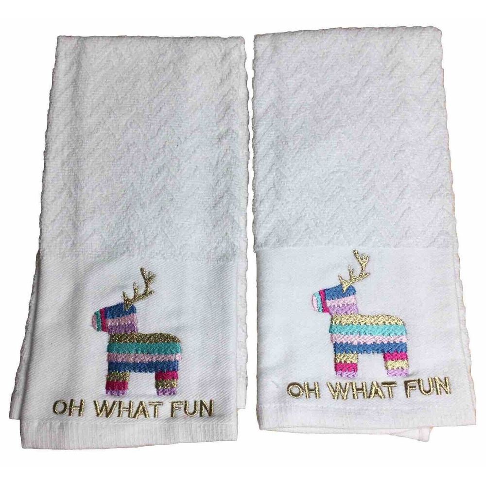 2 festive holiday towel sparkly reindeer piรฑata and the wordsโ Oh What Fun